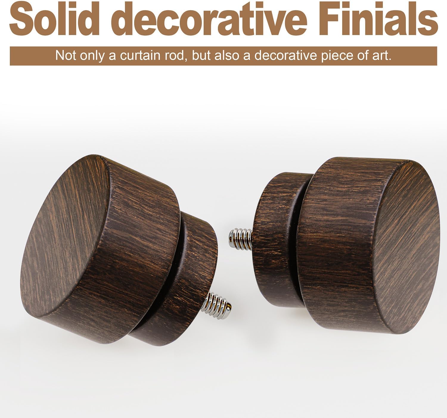 Thumbnail 3 de Lootkell 2 Pack Deep Walnut Wood Curtain Rods, 1" Diameter, Adjustable 32–88" (48–84" Window Range)