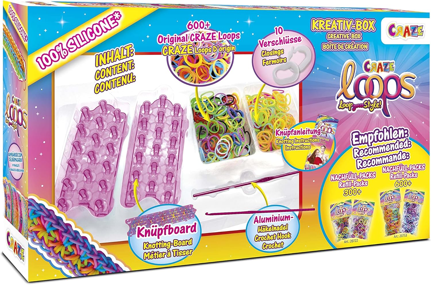 Thumbnail 6 de CRAZE loops CRAZE LOOPS Loom Bänder Kreativ Box (600 Silikon-Gummibänder) zum Basteln von Schmuck