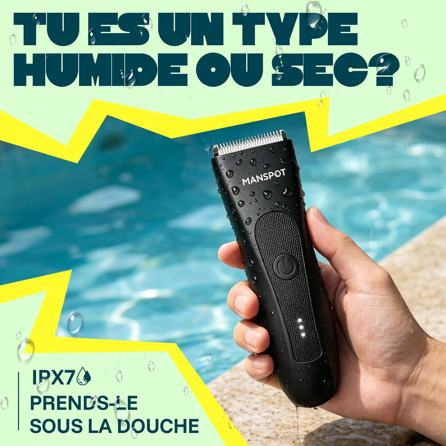 Detalle de MANSPOT Tondeuse Corps Homme – Tondeuse intime étanche IPX7, lame en céramique hypoallergénique