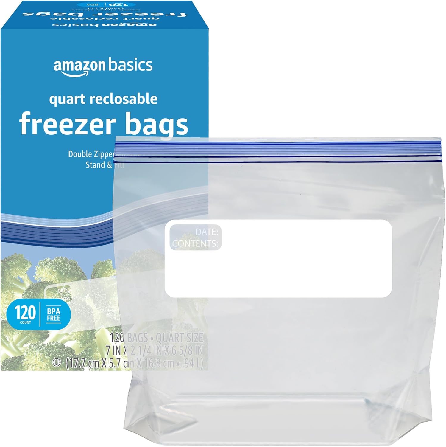 Detalle de Amazon Basics 1-qt freezer bags, 120 pcs