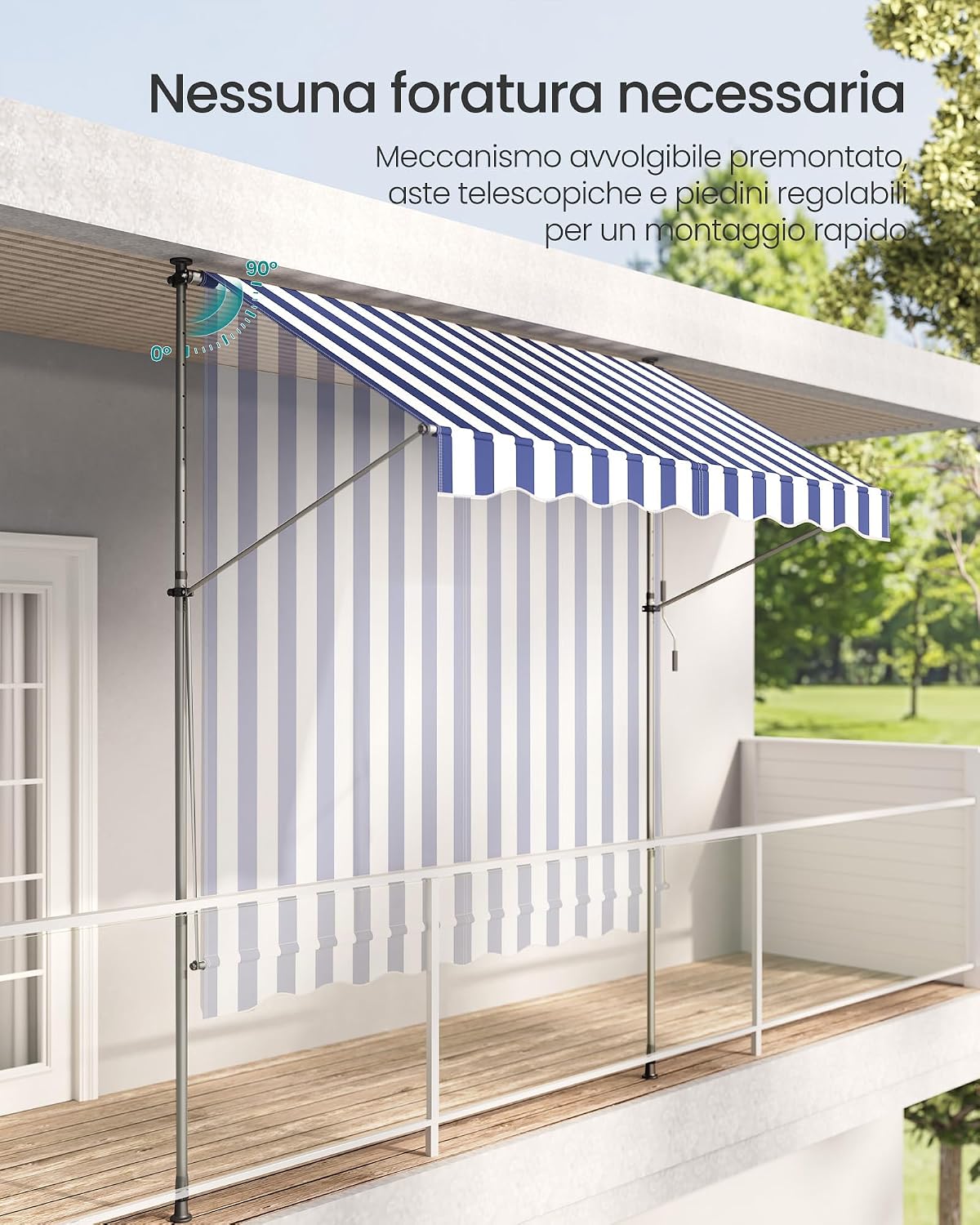 Detalle de SONGMICS Tenda da Sole Avvolgibile GSA252QZ01 – Tendalino Retrattile 250x120 cm Blu/Bianco