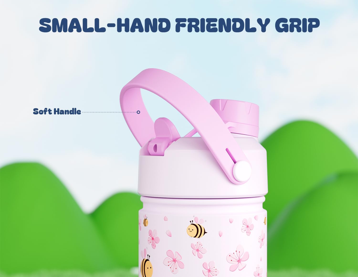 Detalle de POWCAN 18 oz Insulated Water Bottle for Kids, Bee in Bloom, 2-in-1 Lid