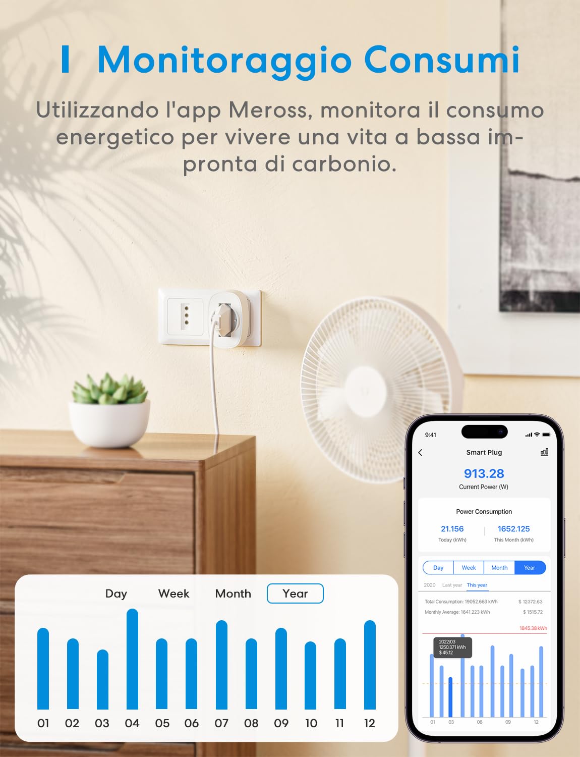 Thumbnail 1 de Meross Presa Smart Italiana WiFi 16A (Type C/F/L) con Monitoraggio Consumi
