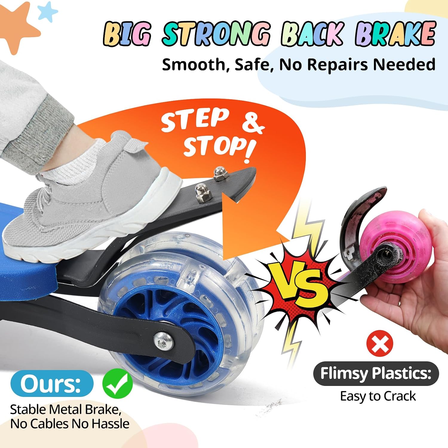Detalle 2 de Kids 3-Wheel Kick Scooter (Ages 3–7) with Light-Up Wheels, Lean-to-Steer, Adjustable Handlebar