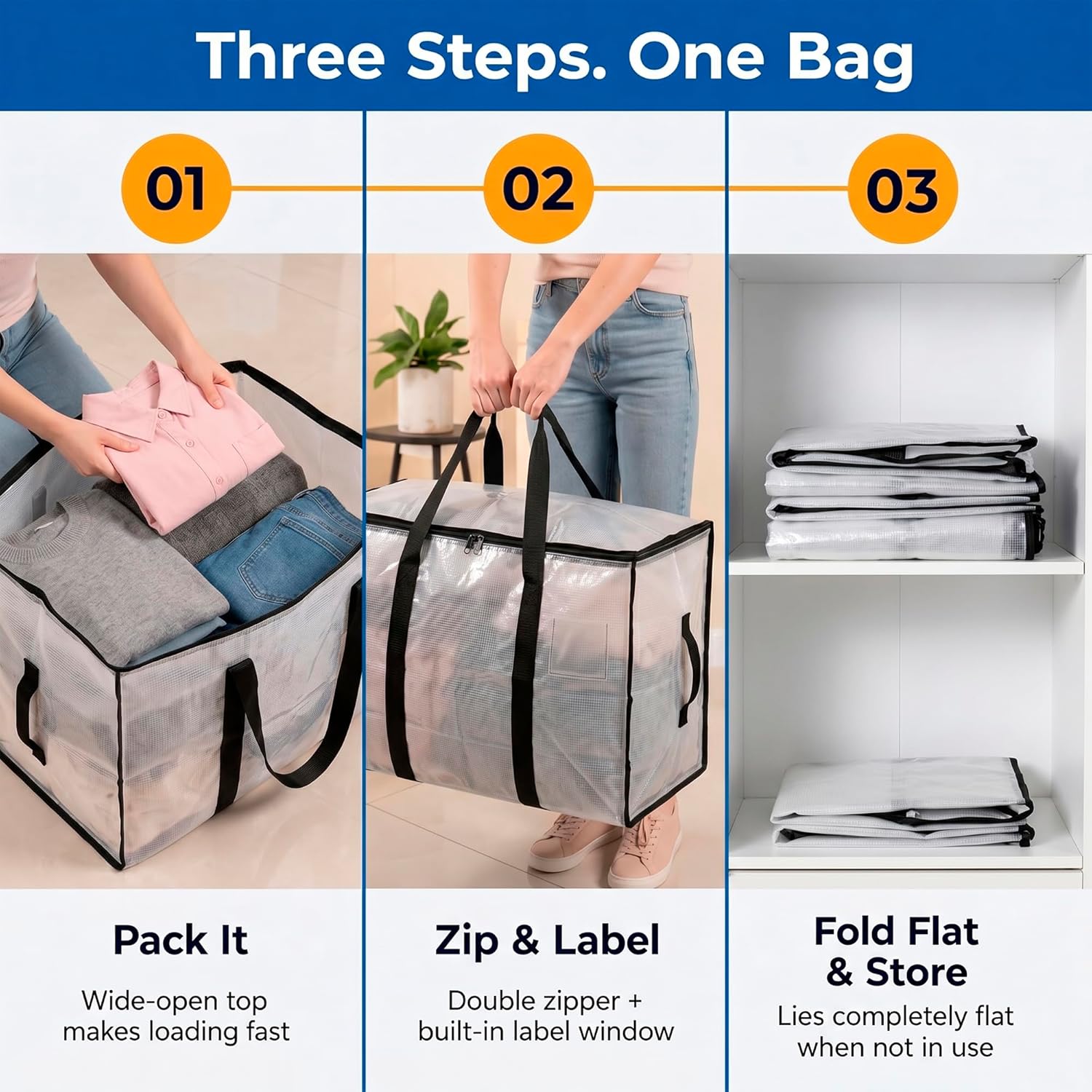 Thumbnail 4 de ClearSpace Oversized Moving Bags (Large, 6-Pack) with Backpack Straps, Zippers & Handles