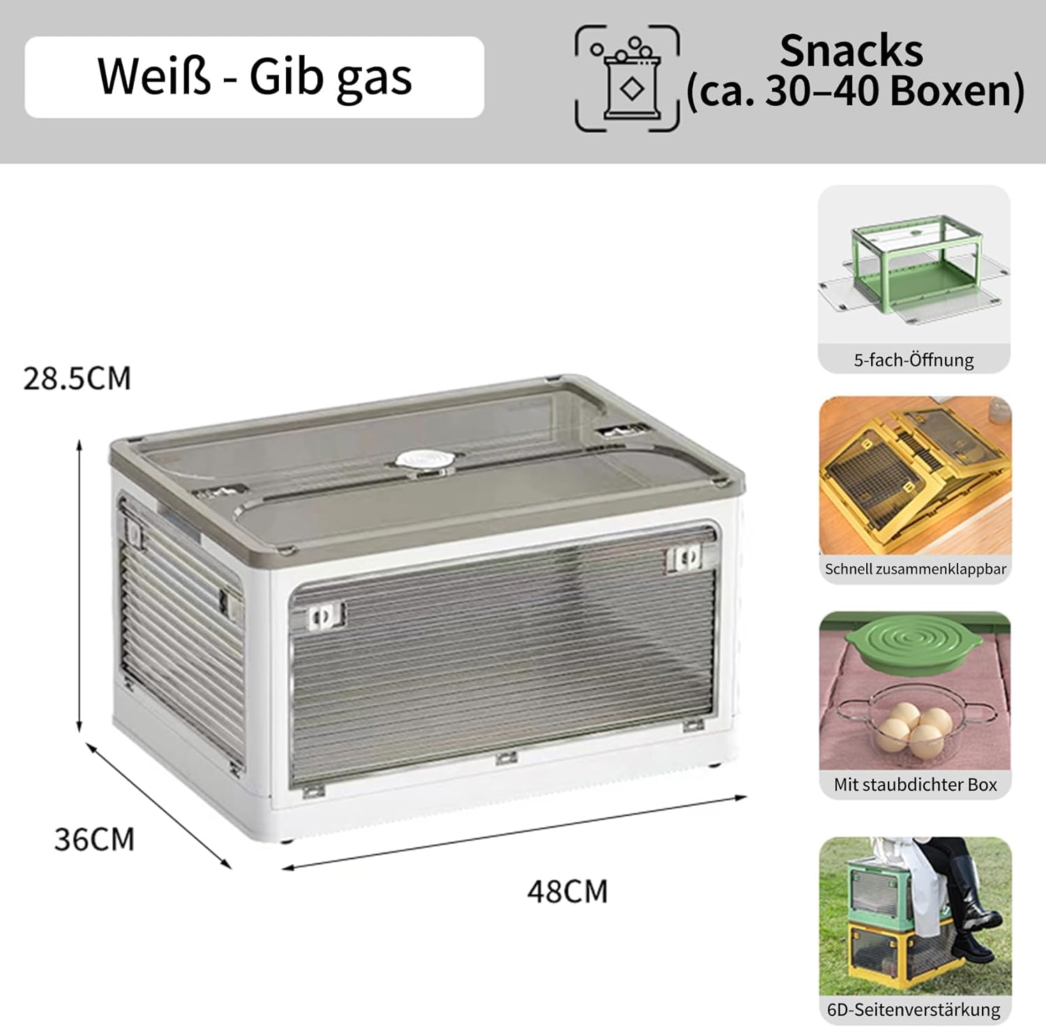 Thumbnail 1 de Roqao 3er-Set Aufbewahrungsboxen mit Deckel, transparent – 50 l, stapel- und klappbar mit Rollen (48×36×85,5 cm)