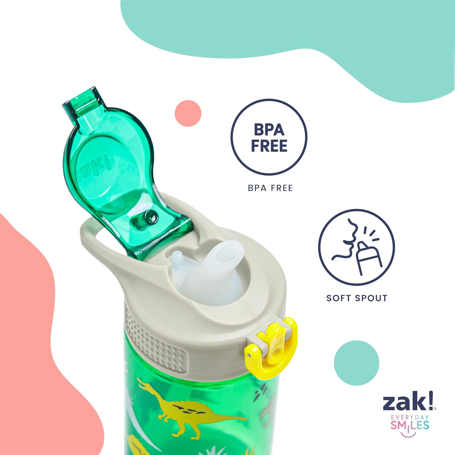 Detalle de Zak Designs Minecraft Sage 25oz Water Bottle (Leak-Proof, Straw, Handle, Spout Cover) — Pop-Up Spout Cover (Creeper)