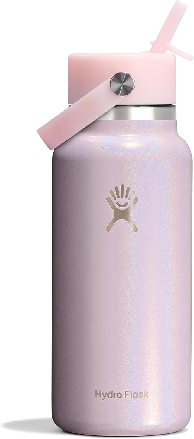 Detalle de Hydro Flask Water Bottle - 32 oz Glimmer Pink with Wide Mouth Flex Straw Lid