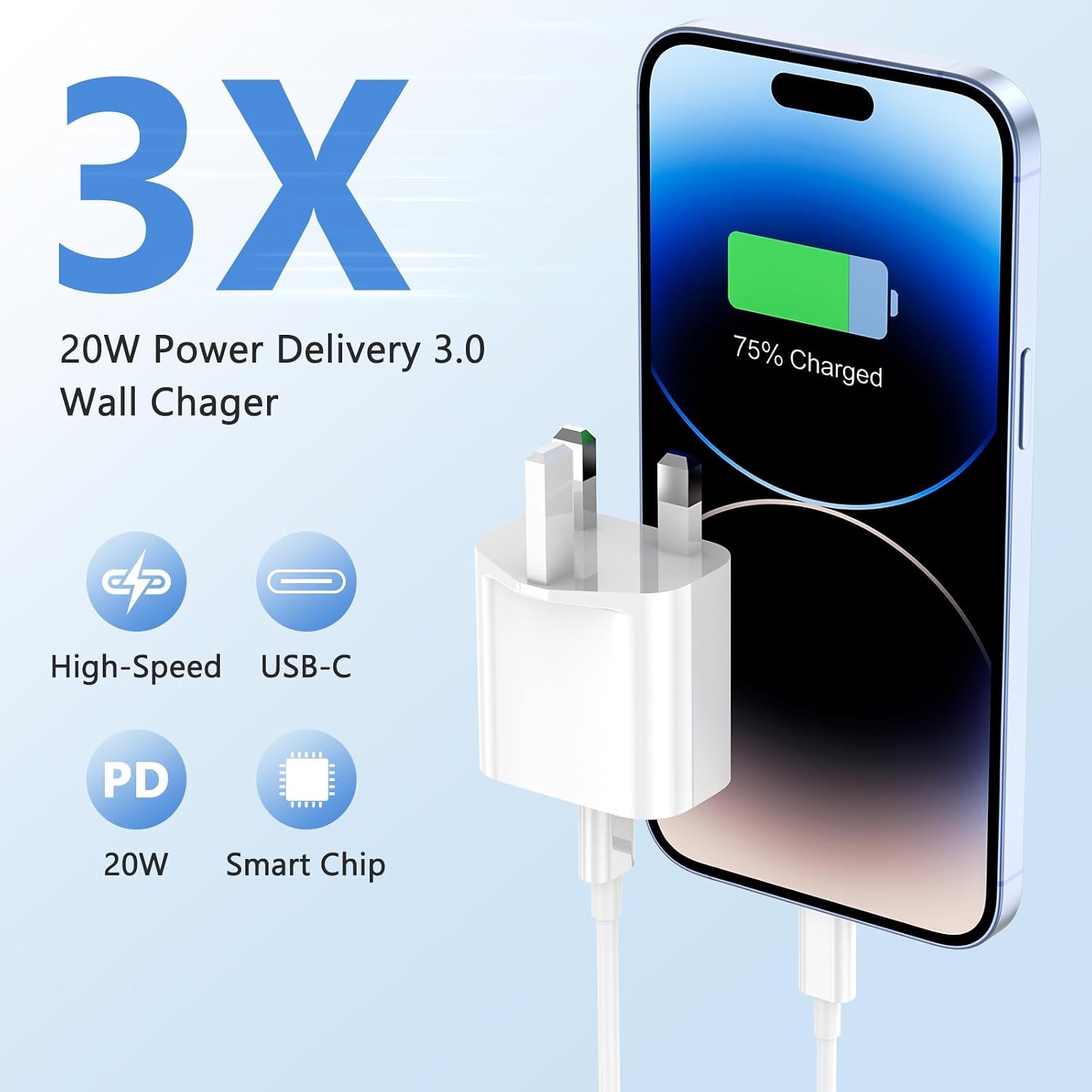 Detalle 2 de iPhone Charger 20W PD 3‑pack with MFi cables