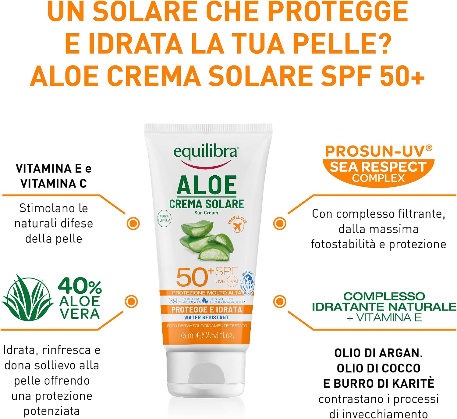 Thumbnail 1 de equilibra Solari Aloe Crema Solare SPF 50+ Travel Size 75ml: protezione alta per pelli delicate, con Aloe Vera e oli naturali