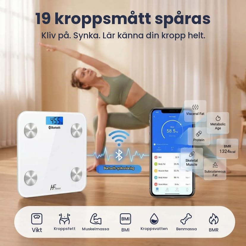 Detalle de HomeFashion HFitness 8028 smartvåg 28 x 28 cm med Bluetooth och kroppssammansättning