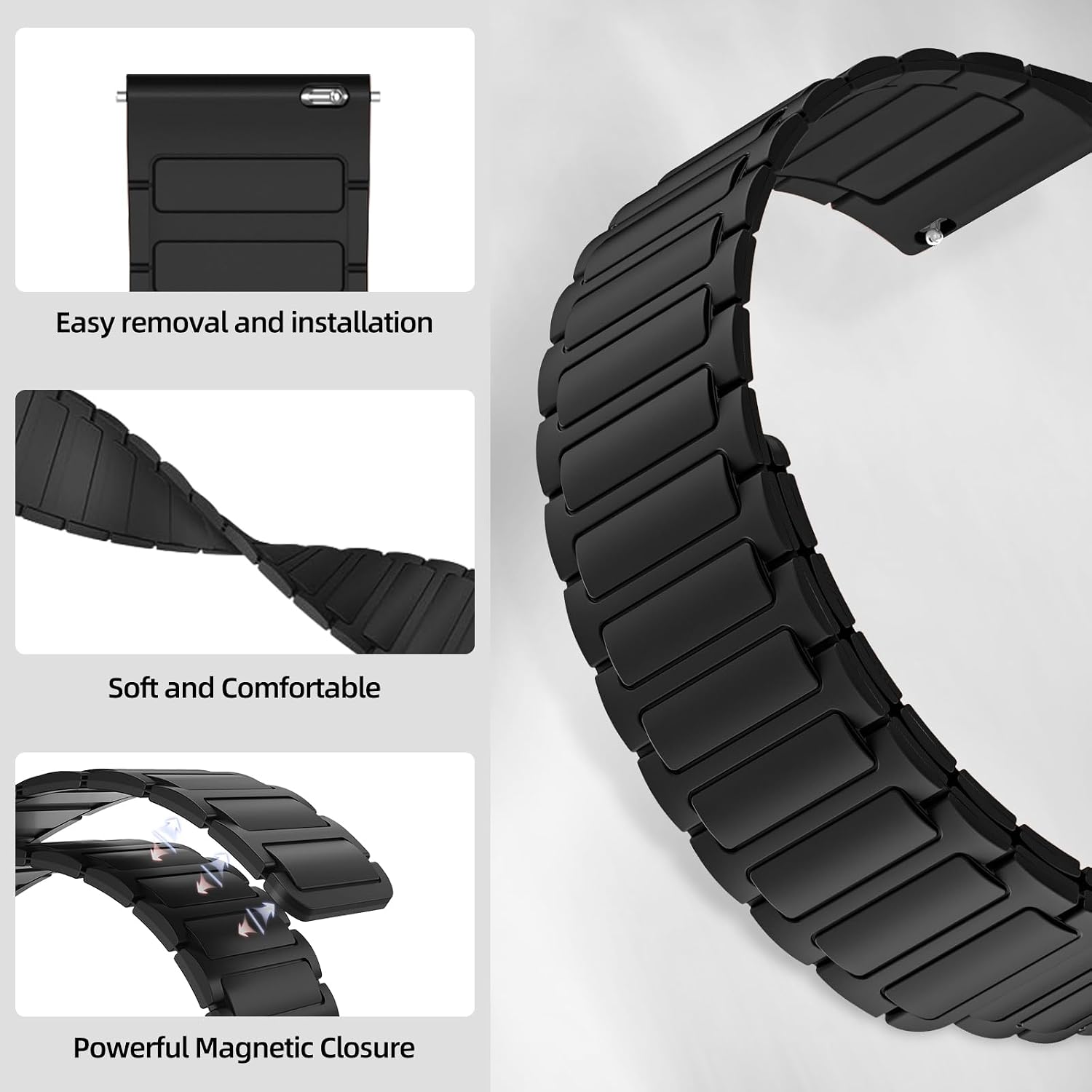 Detalle 2 de RosMank 22mm Silicone Watch Band – Magnetic Replacement Strap for Amazfit and More (22mm)