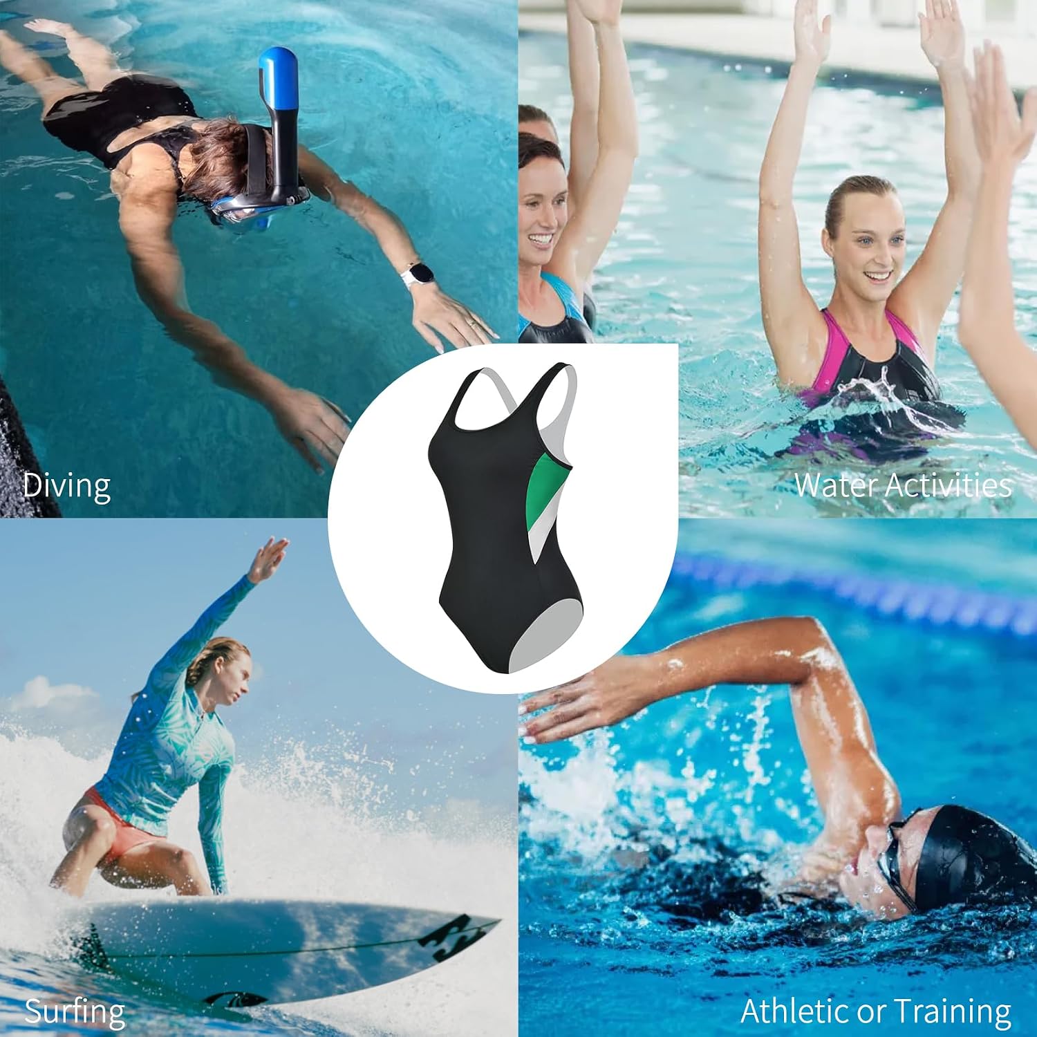 Detalle de Veranobreeze Damen Sport Badeanzug Racerback Schwarz – ideal fürs Training und Freizeit