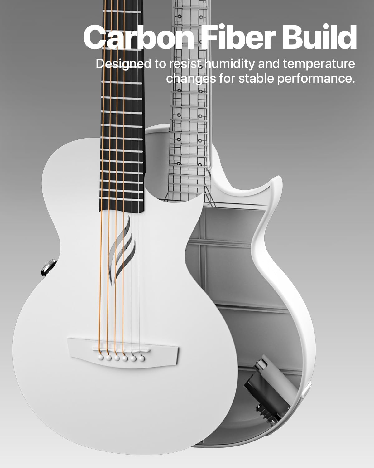 Detalle de Enya NOVA GO SP1 Carbon Fiber Travel Guitar (35") with Smart AcousticPlus, Built-in Effects, USB Recording & Bluetooth Speaker