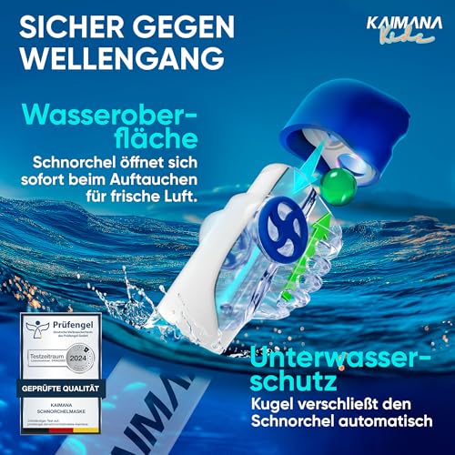 Detalle 2 de KAIMANA Schnorchelmaske Kinder – Vollgesichtsmaske inkl. Tragetasche, CO2-sicher (3–12 Jahre)