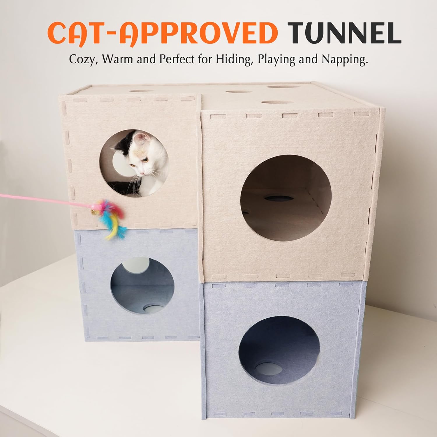 Thumbnail 5 de PETKARAY Cat Tunnel – Original felt hideaway cave with interactive peek hole (large kitten play tubes and tunnels)