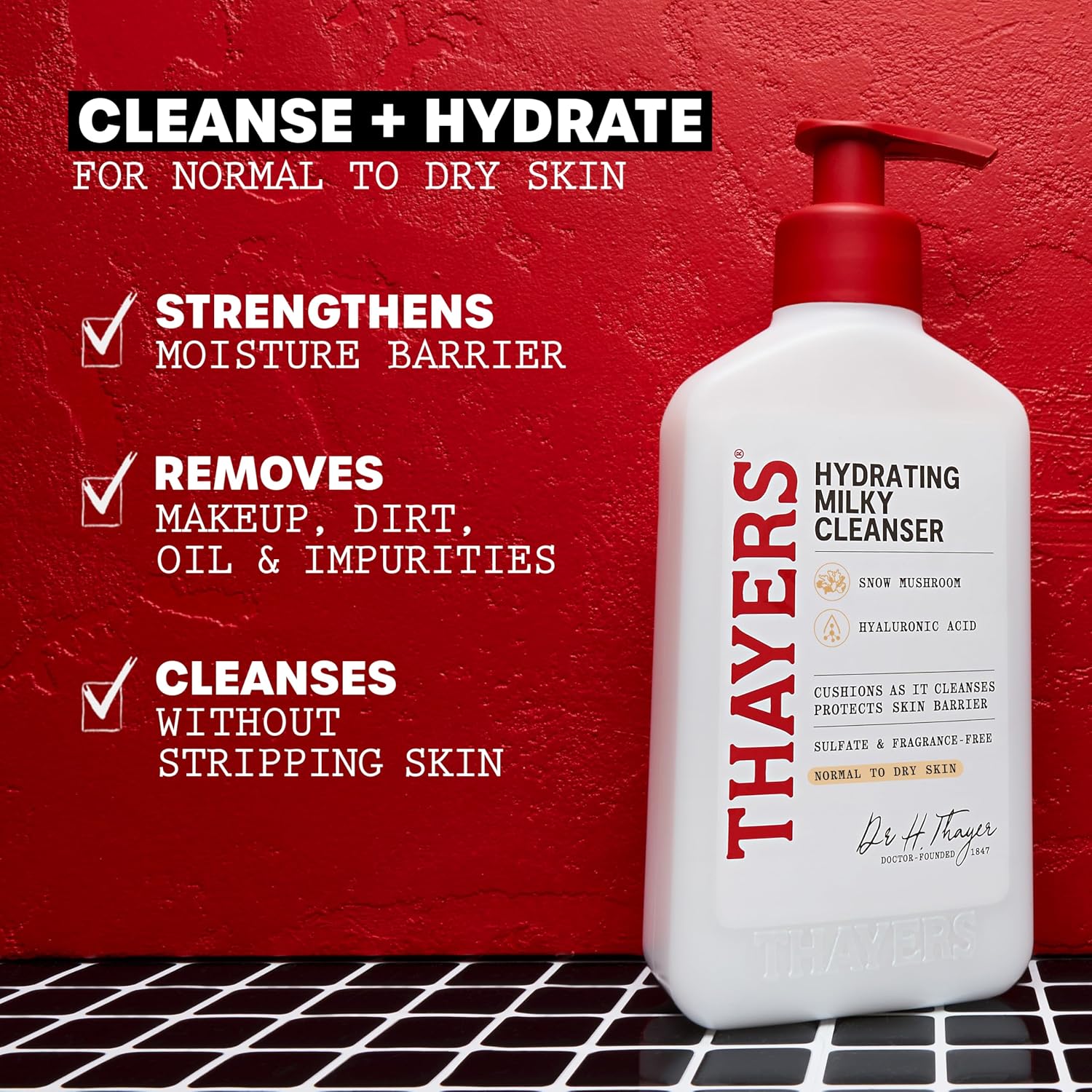 Detalle de Thayers Milky Hydrating Face Cleanser with Snow Mushroom and Hyaluronic Acid (8 fl oz) for Dry, Sensitive Skin