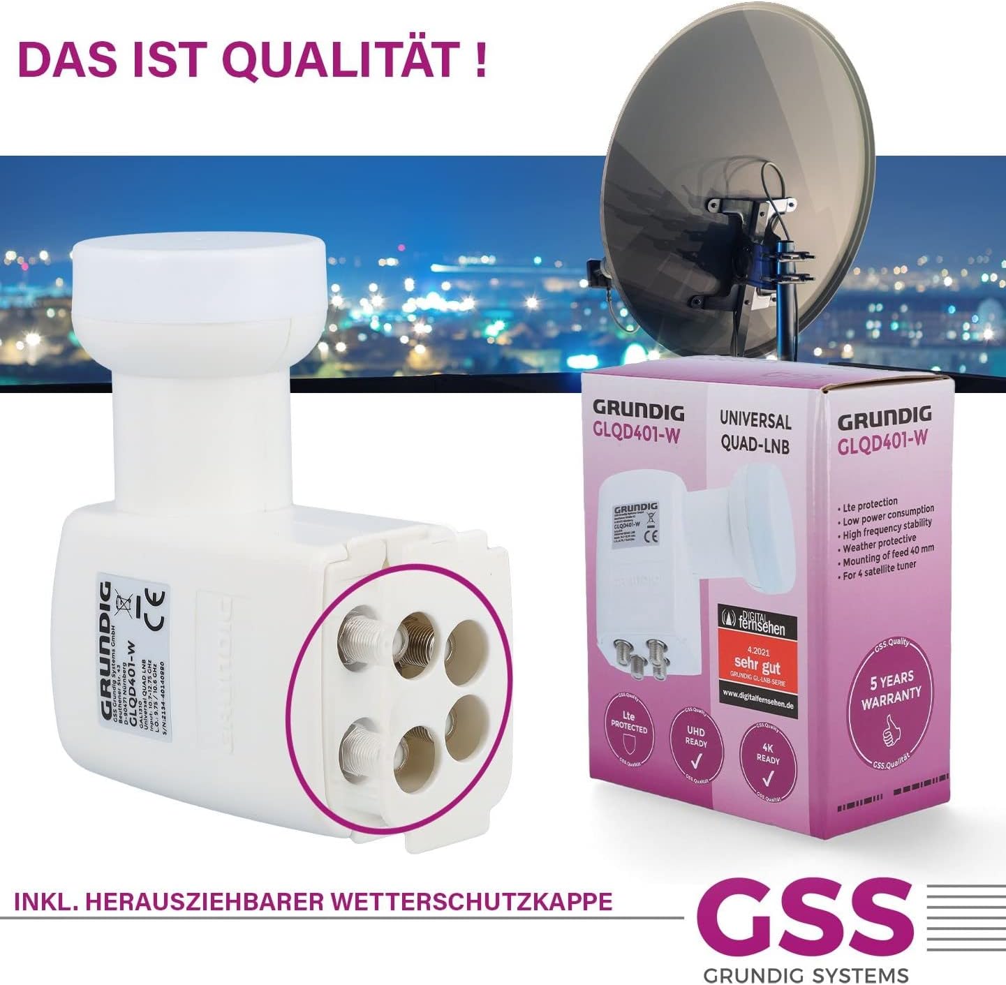 Thumbnail 4 de GSS Quad LNB Weiss – Digital 4-fach Quad LNB für Satellitenempfang (4 Teilnehmer) mit LTE-Filter