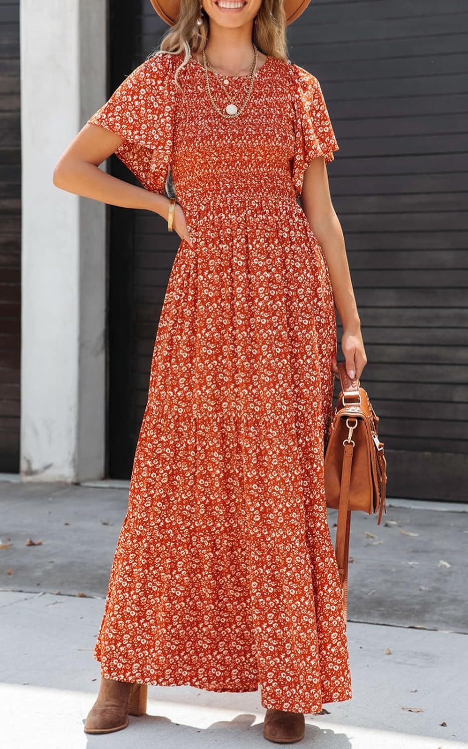 Detalle de PRETTYGARDEN Women's 2026 Summer Flutter Sleeve Floral Maxi Dress