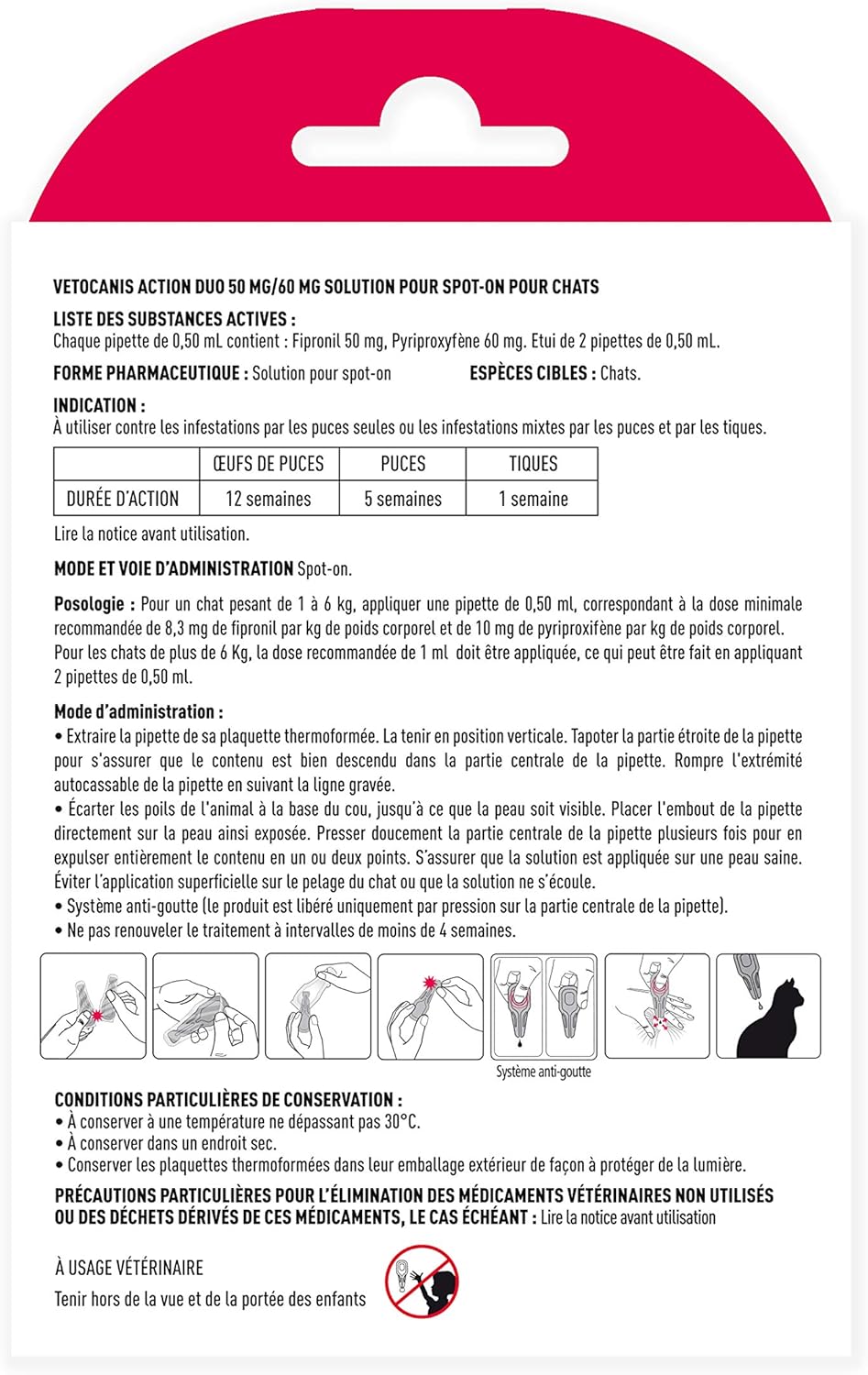Detalle 2 de Vetocanis Action Duo pipette anti-puces anti-tiques pour chat (1 à 6 kg), boîte de 2 pipettes