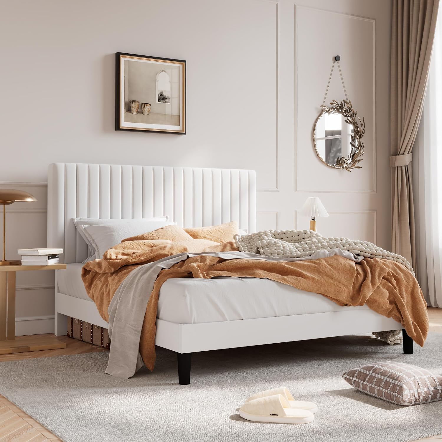 Detalle de SHA CERLIN Upholstered Platform Bed Frame, Velvet