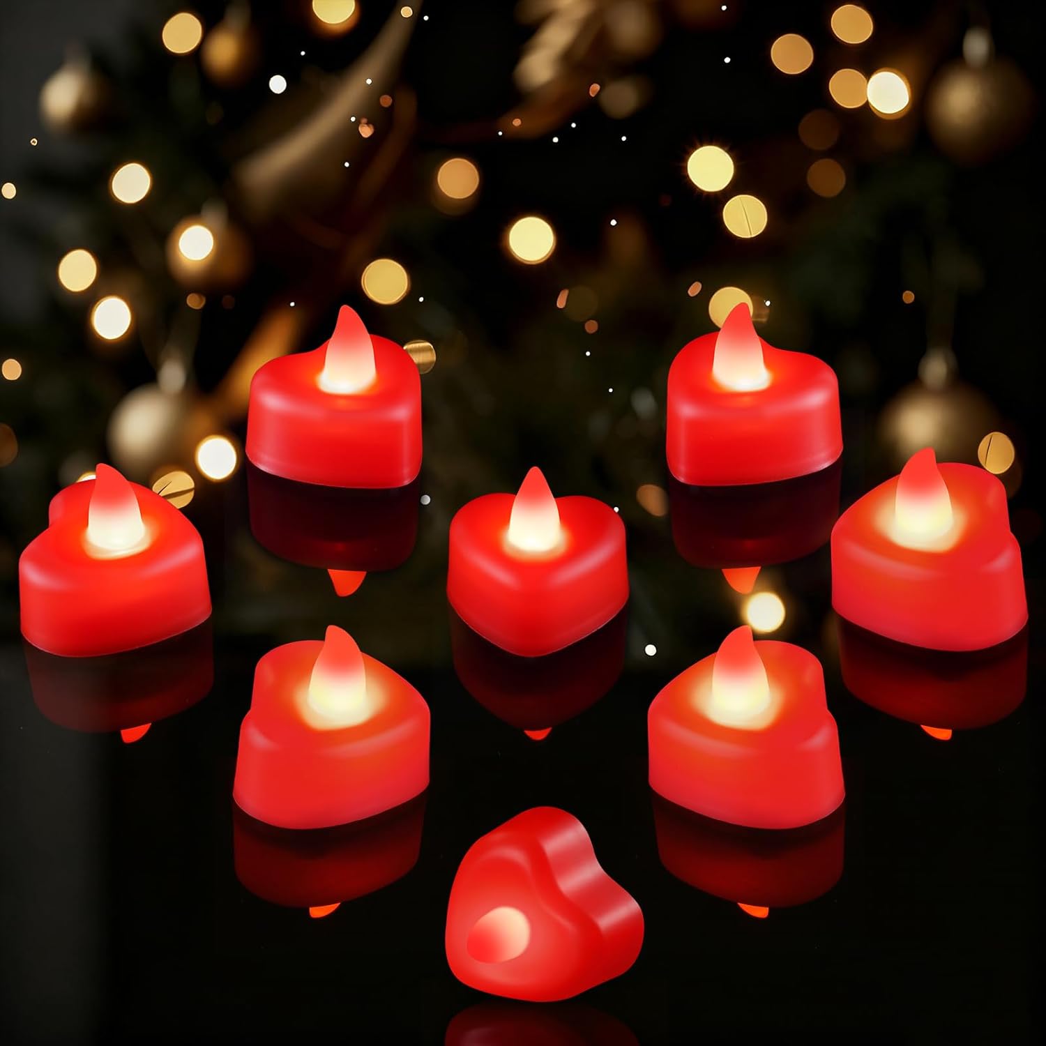Homemory 2000 artificial rose petals with 24 red heart flameless battery tealights