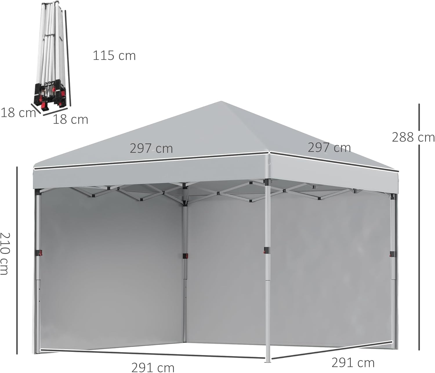 Thumbnail 6 de Outsunny Tonnelle de Jardin Pop-up Pliant Barnum 3x3 m – Hauteur réglable, 2 parois, UV 30+, sac de transport inclus, gris clair