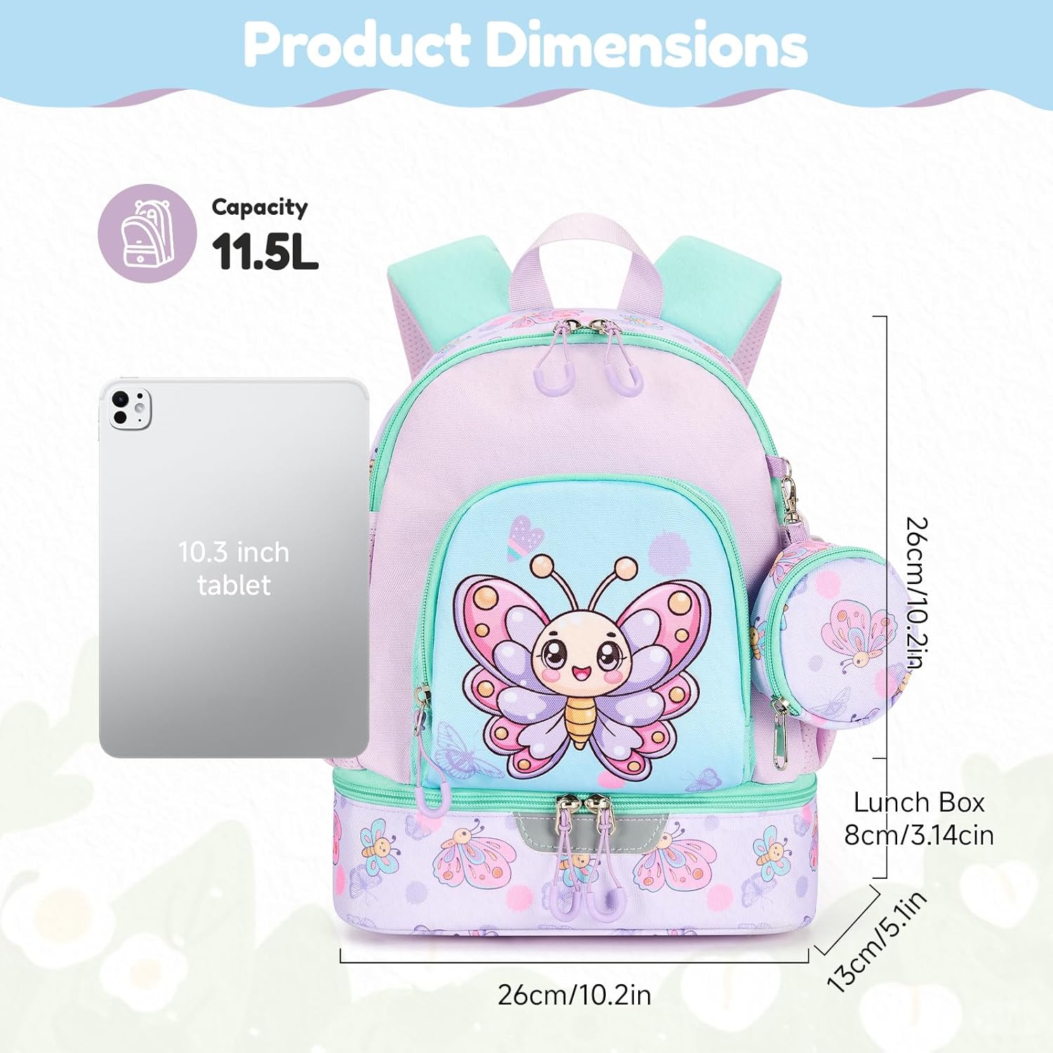 Detalle 2 de PROTAURI Sac à Dos Enfant Maternelle Papillon – Cartable École avec Compartiment Isotherme et Sangle de Poitrine