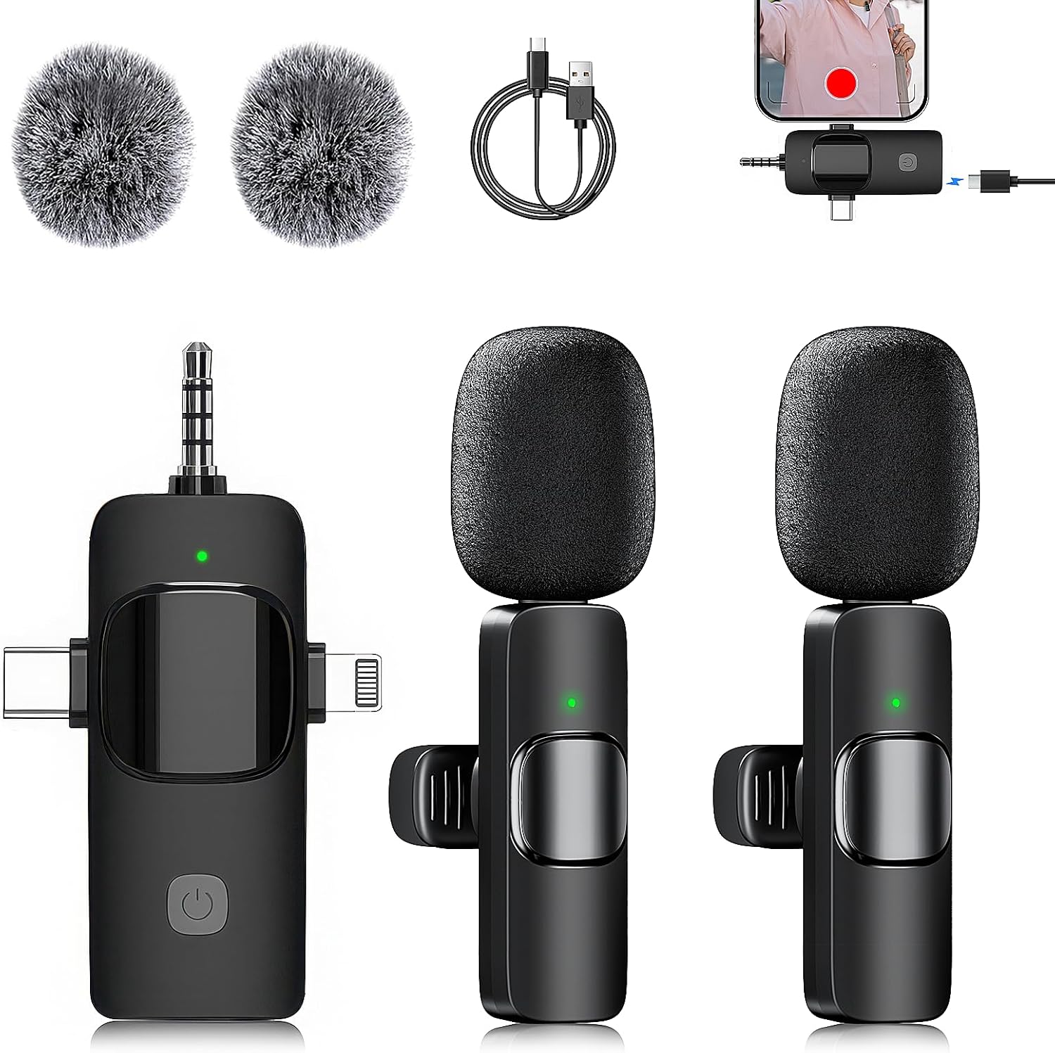 Detalle de SURPN Micrófono Inalámbrico de Solapa Plug-Play para iPhone y Android (lavalier mini) de 2,4 GHz