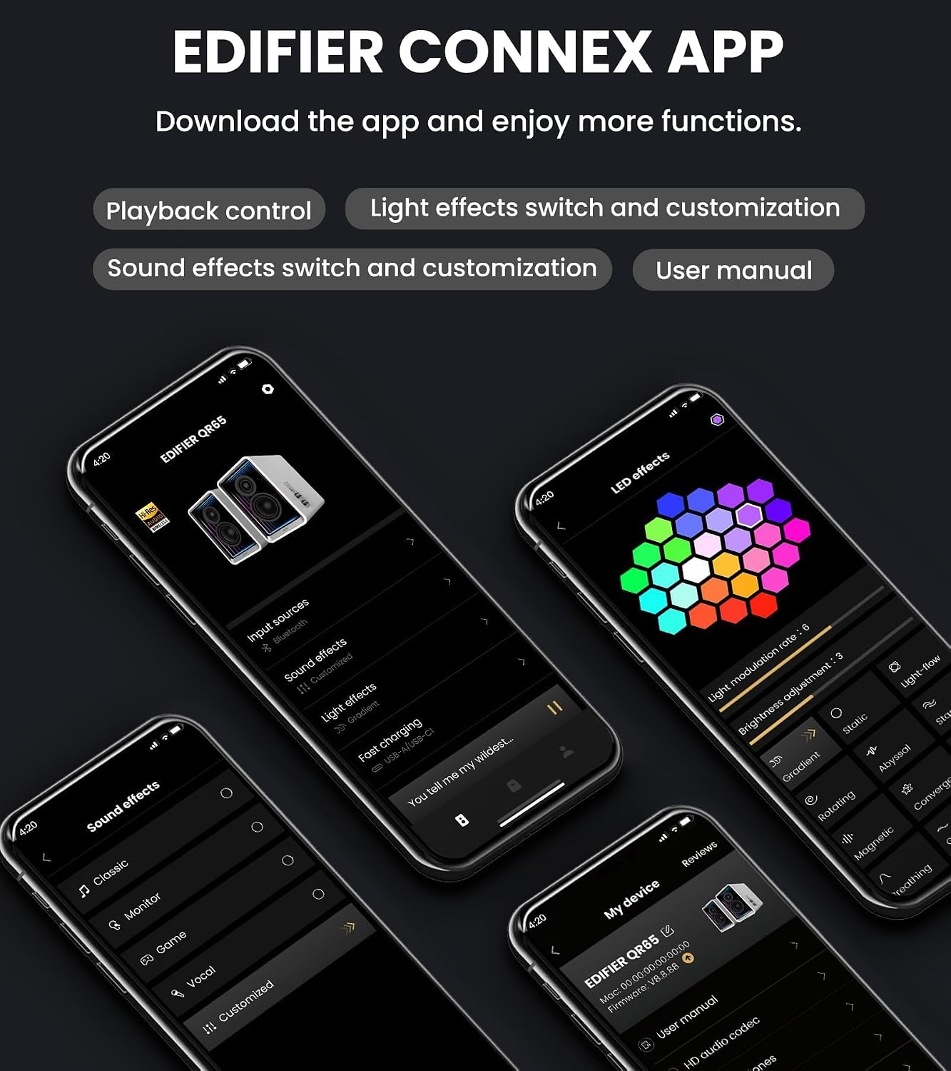 Thumbnail 6 de Edifier QR65 desktop active monitor speakers with 2.75-inch long-throw drivers, Bluetooth and built-in lighting (Black)
