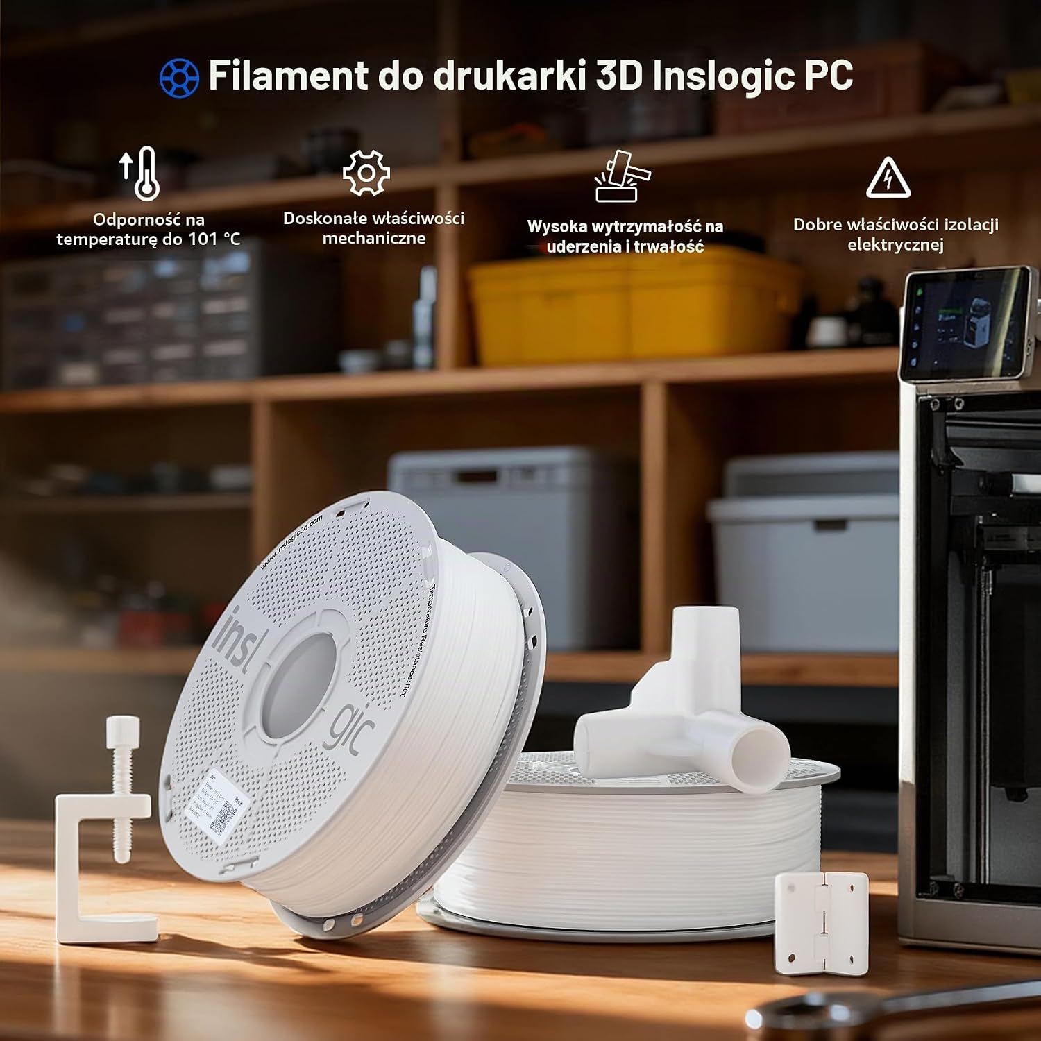 Thumbnail 1 de Inslogic PC – filament do drukarki 3D, 1,75 mm, 1 kg, naturalny