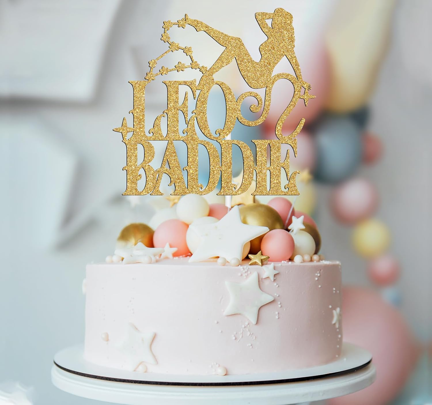 Detalle de RLXPT Leo Baddie Cake Topper, Gold Glitter Zodiac Birthday Décor
