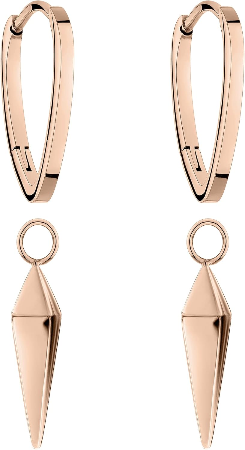Thumbnail 1 de LIEBESKIND BERLIN Damen-Schmuck-Set: Creole mit geometrischem Pendulum-Anhänger aus Edelstahl (roségoldfarben, poliert)