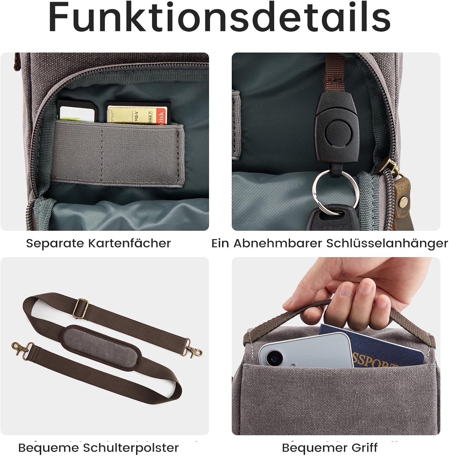 Thumbnail 6 de S-ZONE Kleine DSLR Kameratasche – wasserabweisende Canvas-Schultertasche mit Trennfach