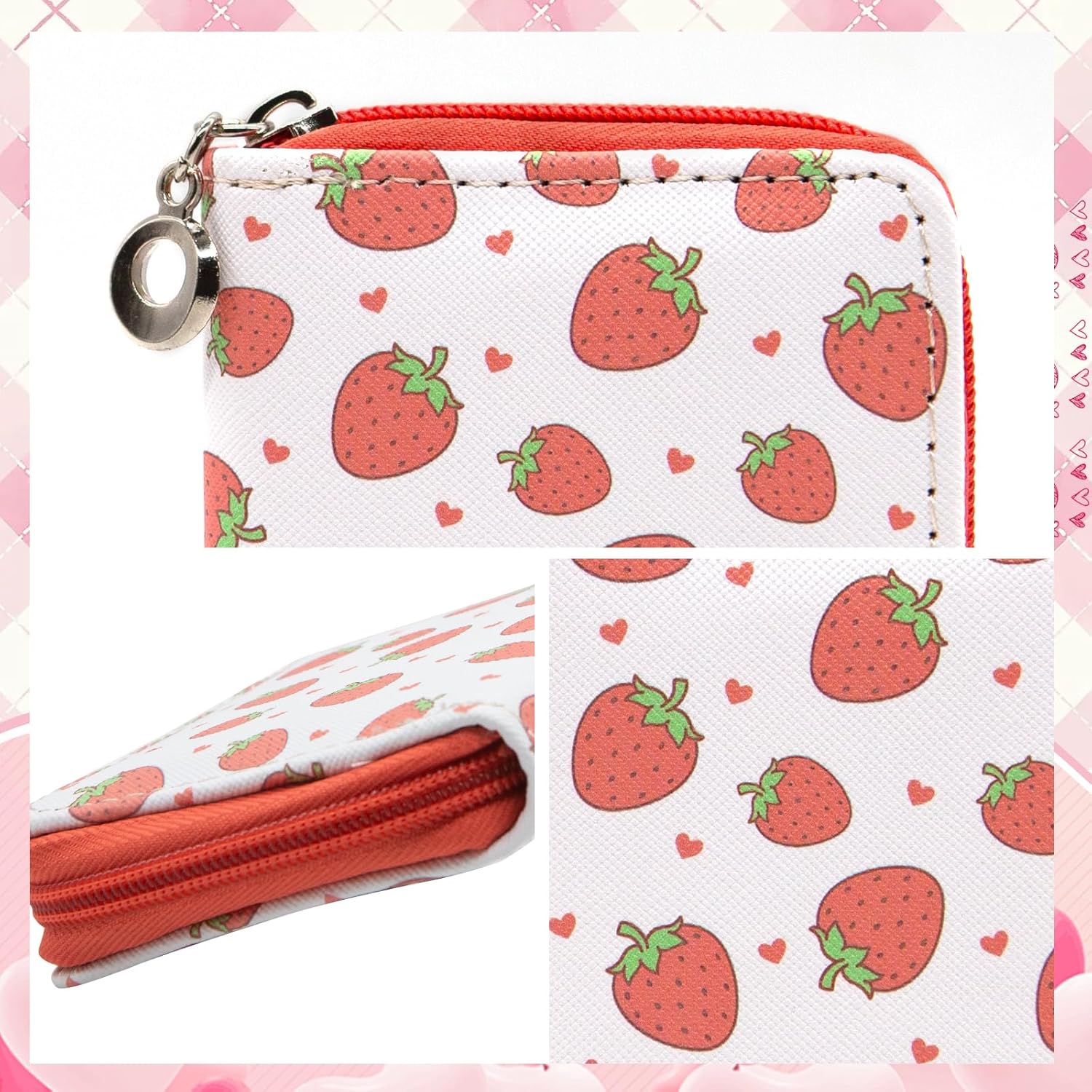 Thumbnail 5 de LJCZKA Credit Card Holder with Zipper – Strawberry Leather Wallet for Women (White)
