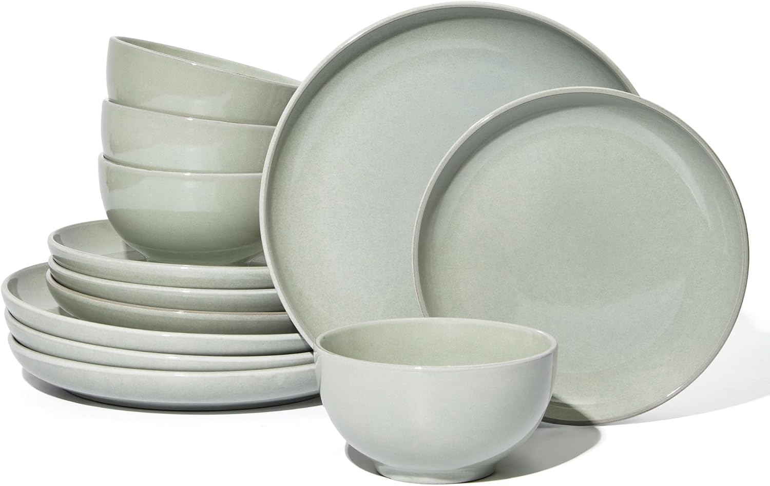 Detalle de Pokini Stoneware Dinnerware Set for 4, 12-Piece Reactive Glaze, Slate Green