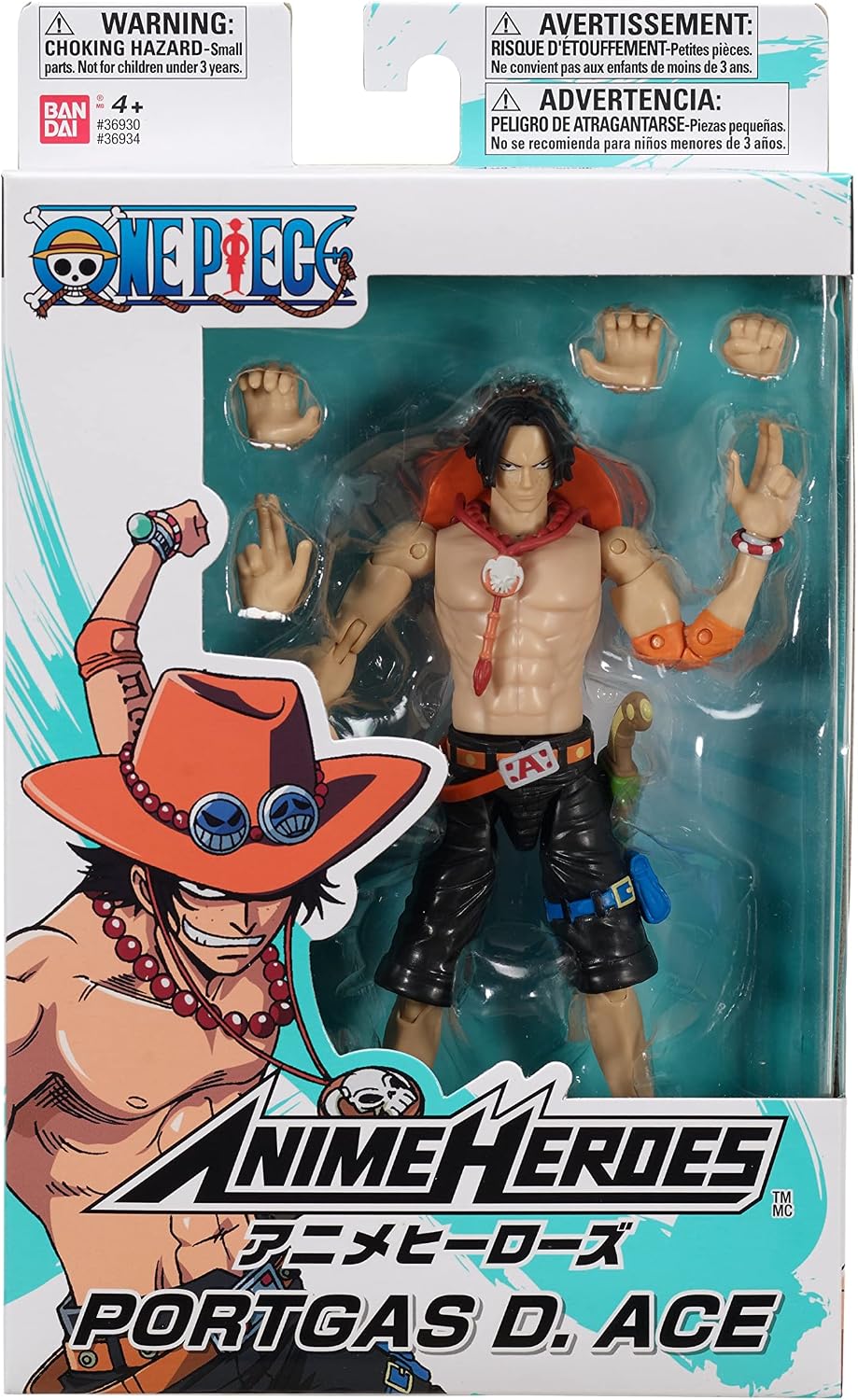 Detalle de Bandai Anime Heroes Portgas D. Ace – figurka One Piece 16 cm z wymiennymi twarzami i ramionami
