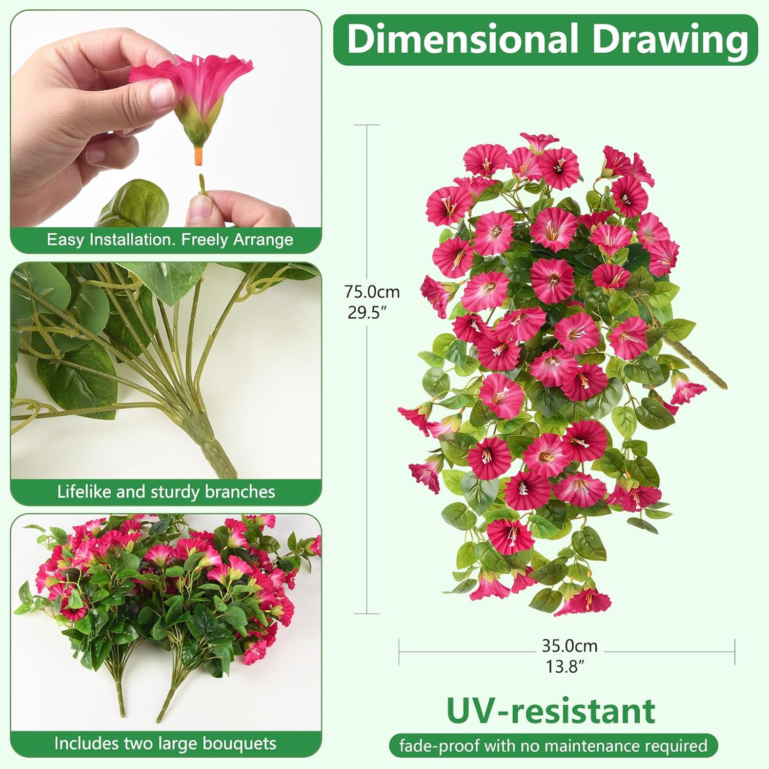 Thumbnail 4 de Homsunny UV-Resistant Faux Petunias for Outdoors (Red)