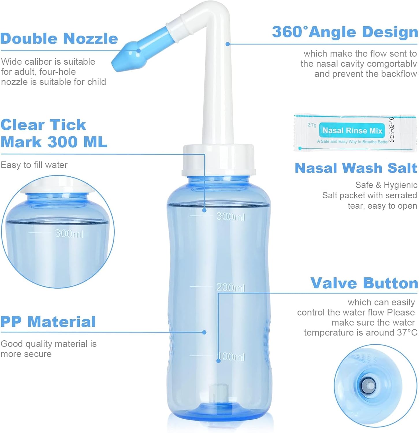 Detalle 2 de URAQT Neti Pot 300ml nasal rinse kit