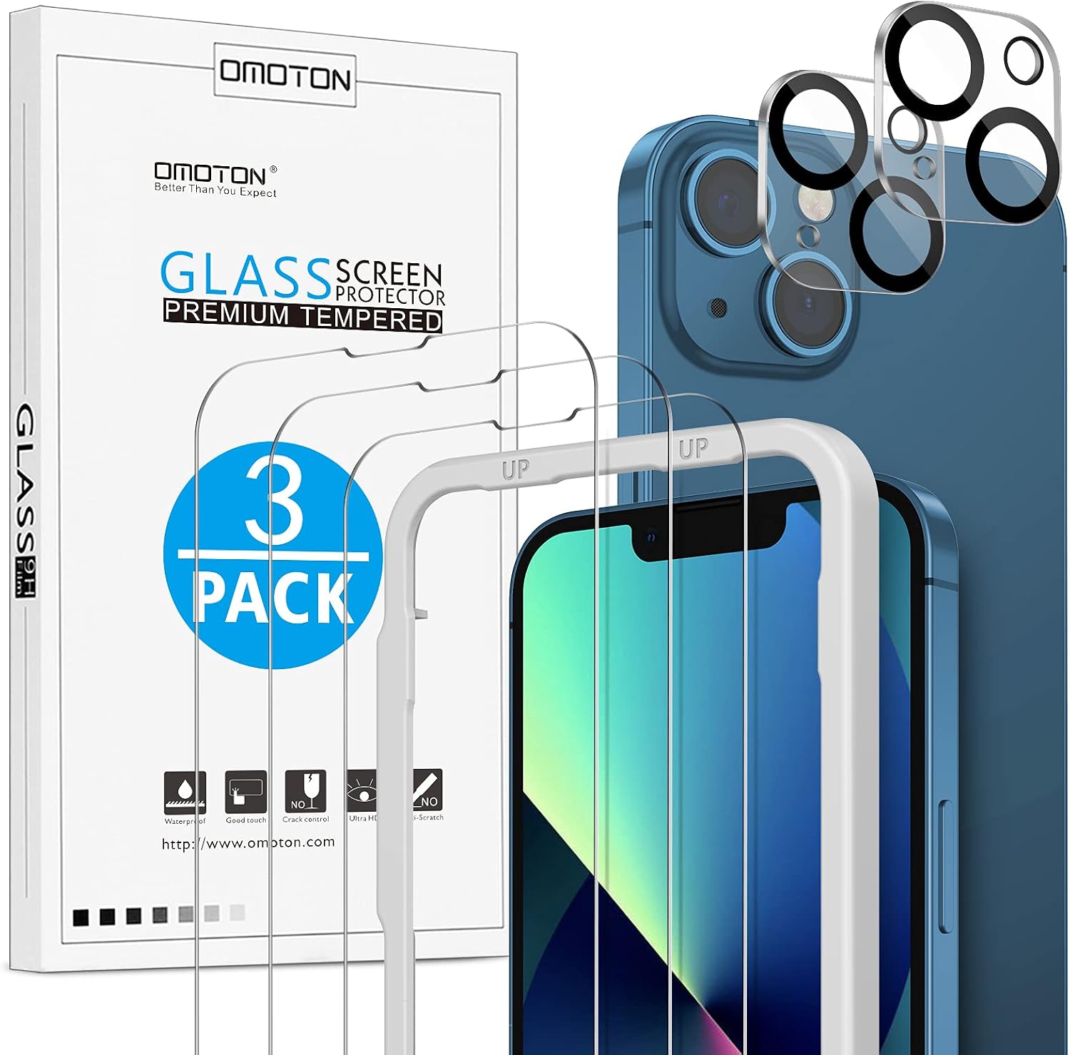 Detalle de OMOTON iPhone 13 Schutzglas 3+2 Stück