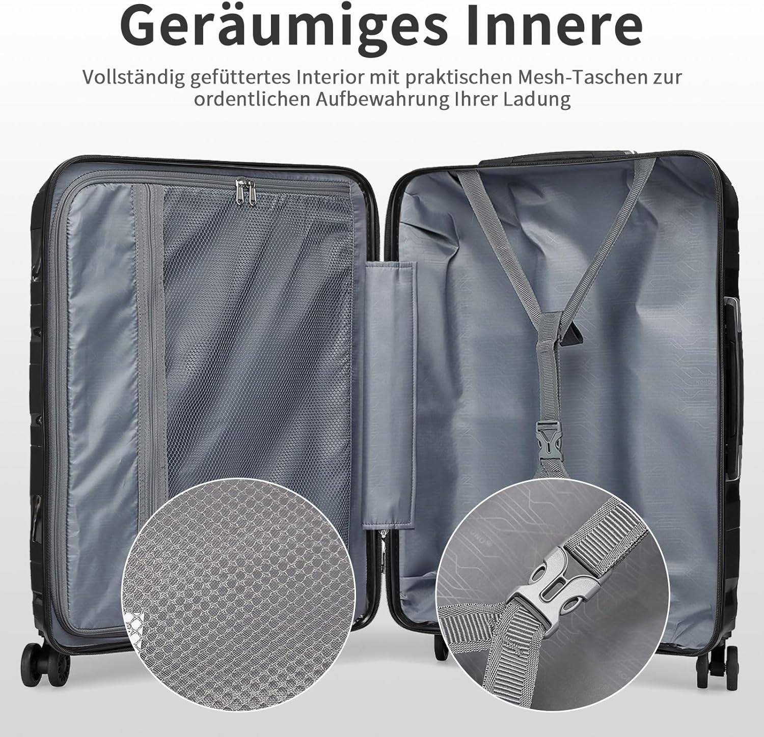 Detalle de KONO Mittelgroßer Koffer 65 cm – Leichtes Polypropylen-Hartschalenreisekoffer mit TSA-Schloss
