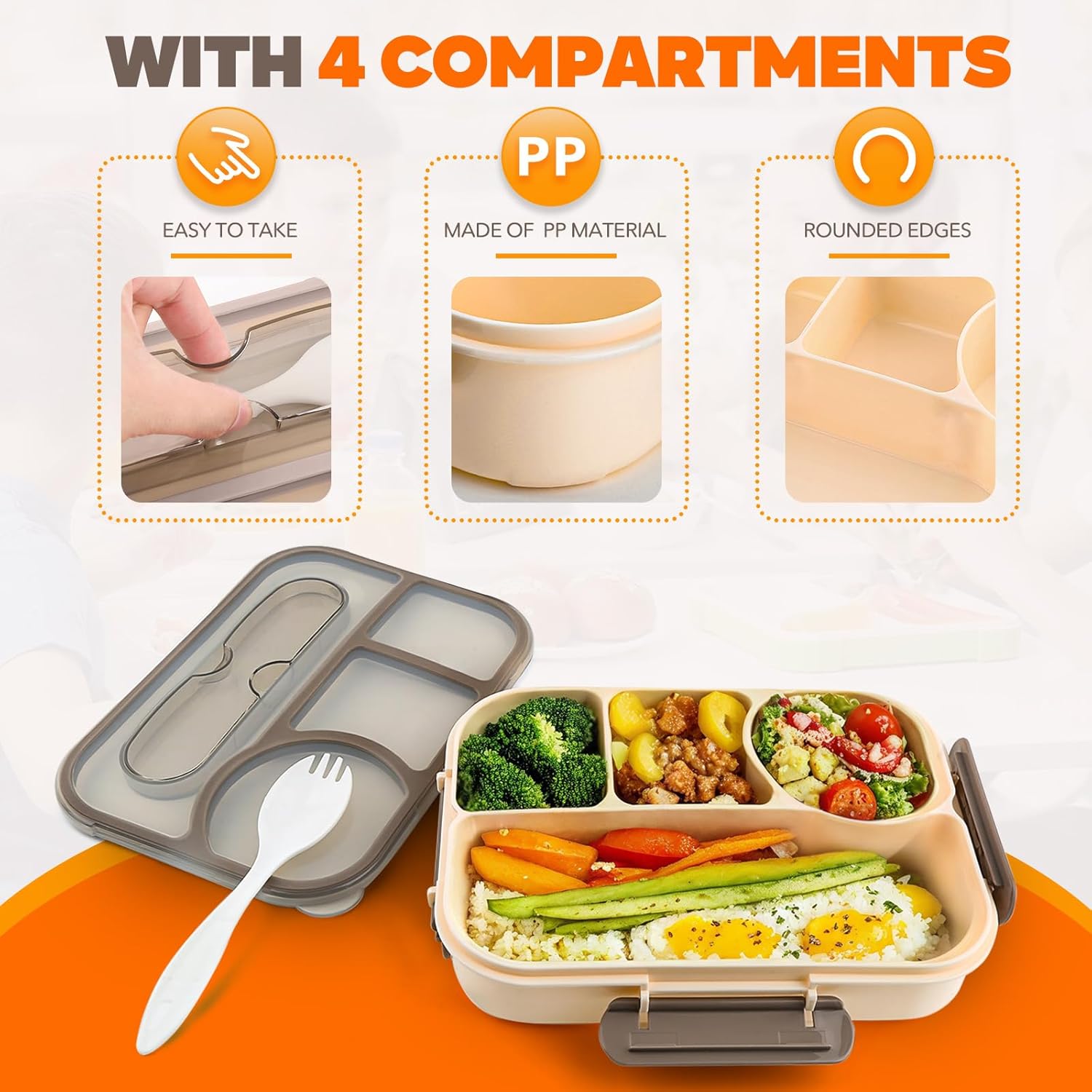 Thumbnail 4 de EASYFUN Bento Box Adult 4-Compartment Lunch Box 🍱