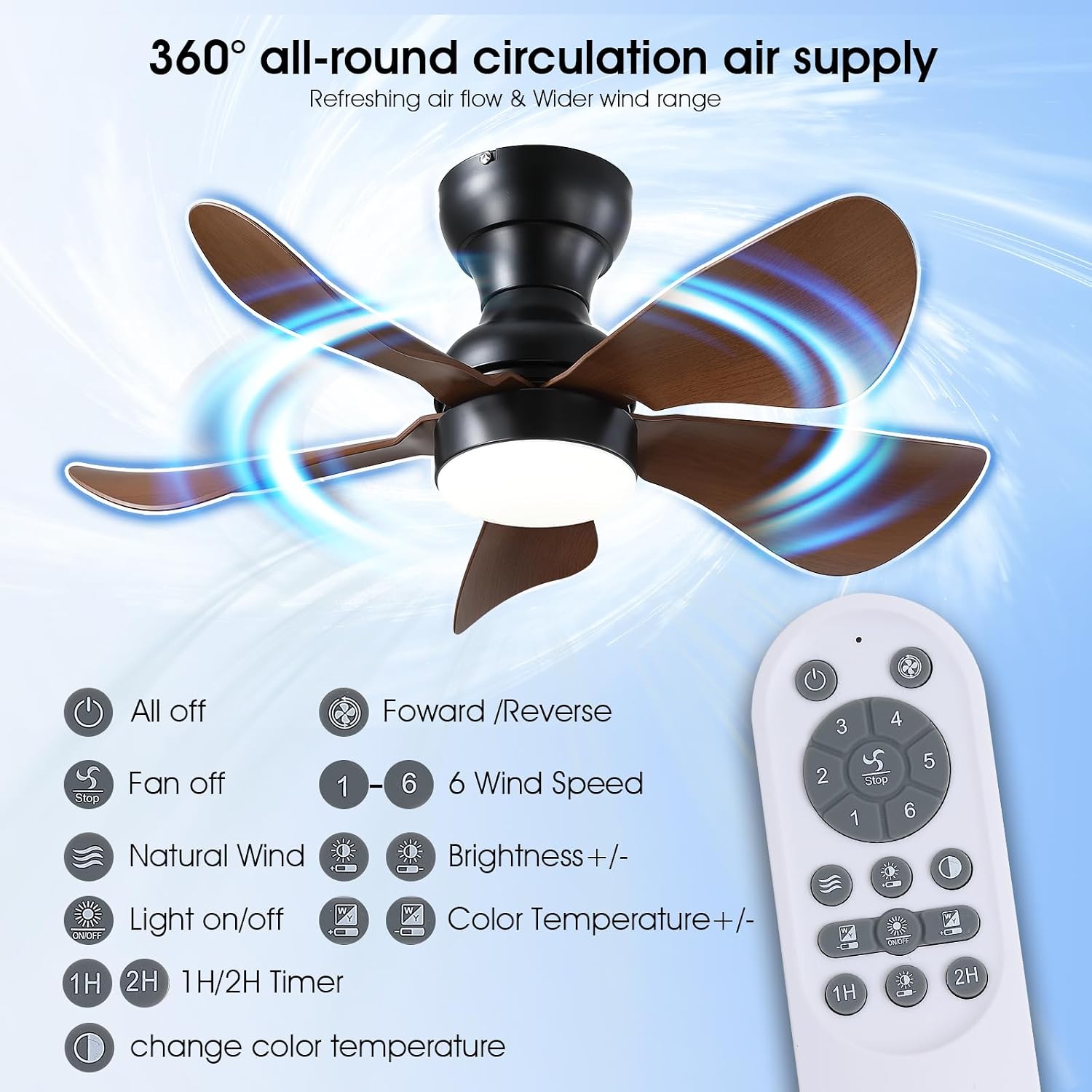 Thumbnail 6 de Kviflon 8922 30-Inch Ceiling Fan with Light, Remote, 5 Blades