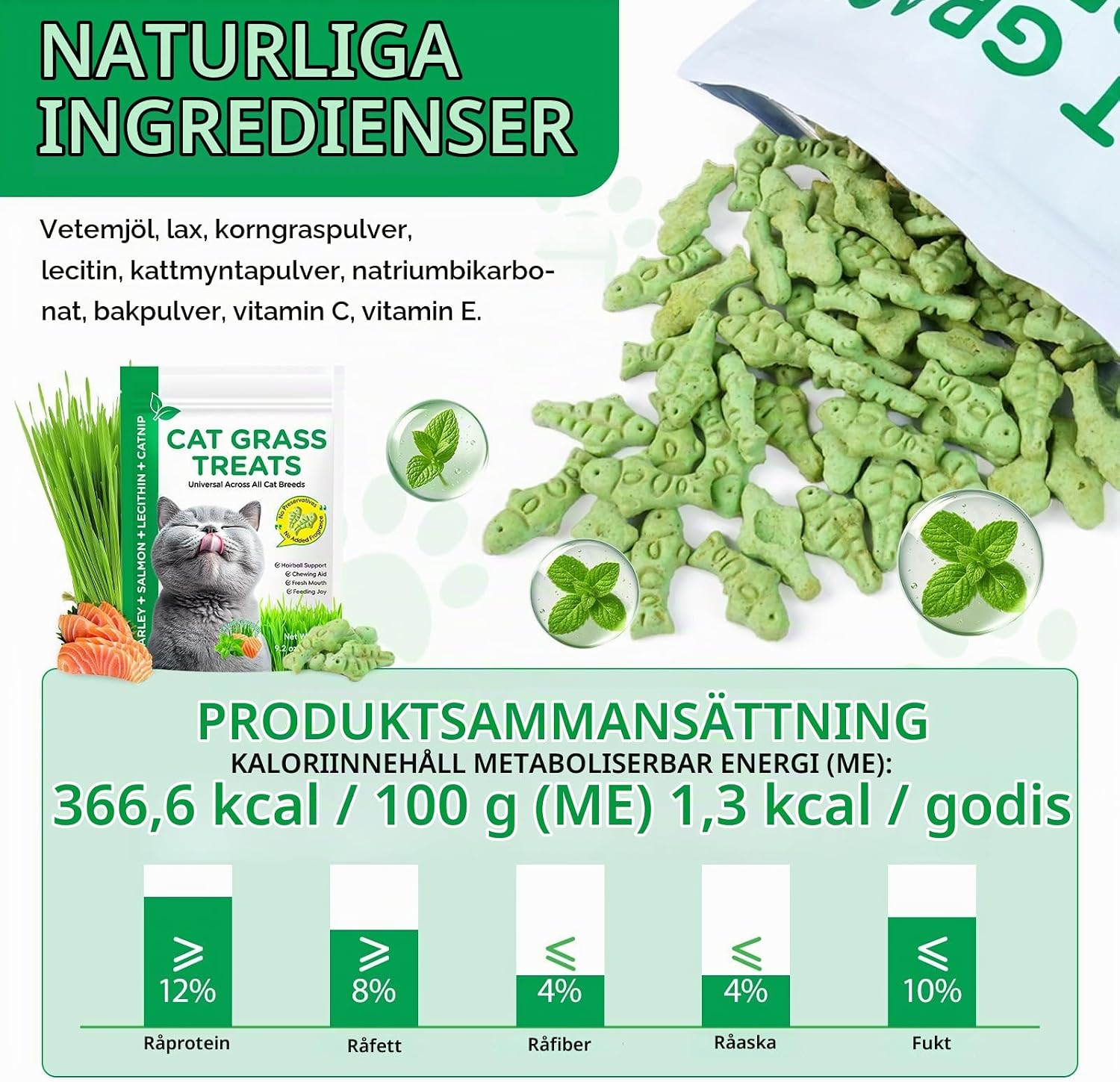 Detalle de RlfJynxious Kattgräs Snack 260 g – kattgodis i pinnar med lax och kattmynta