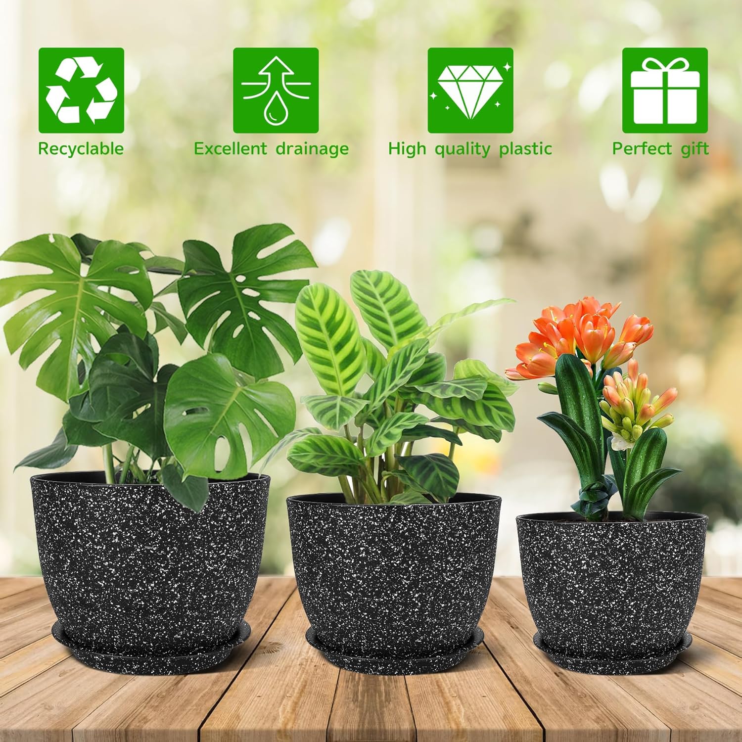 Thumbnail 4 de CSYY 25/23/20cm Plant Pots Indoor – Large Plastic Self-Watering Trio with Tray