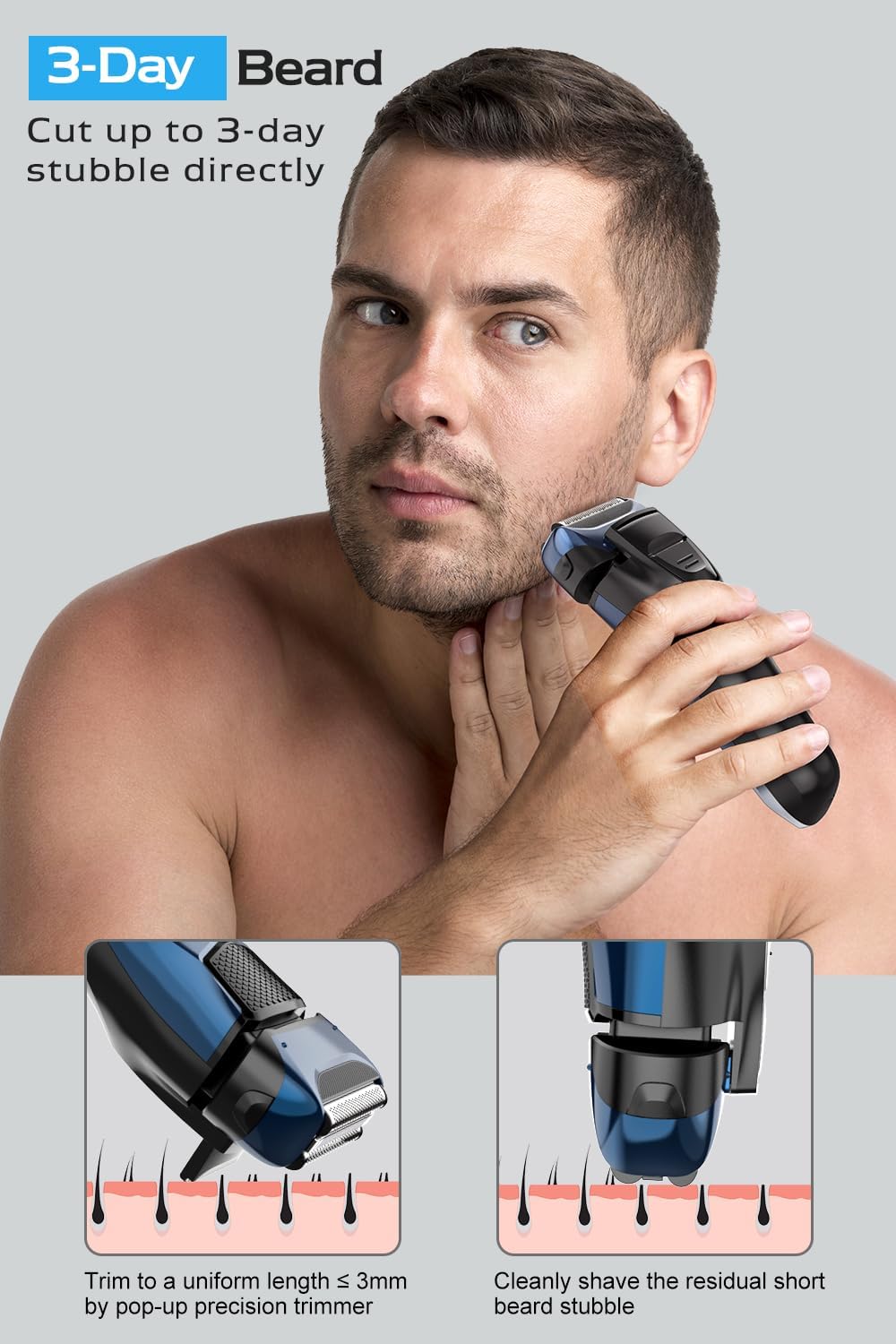 Detalle 1 de Amurhey FK-609 elektrisch scheerapparaat met 3 flexibele messen en precisietrimmer