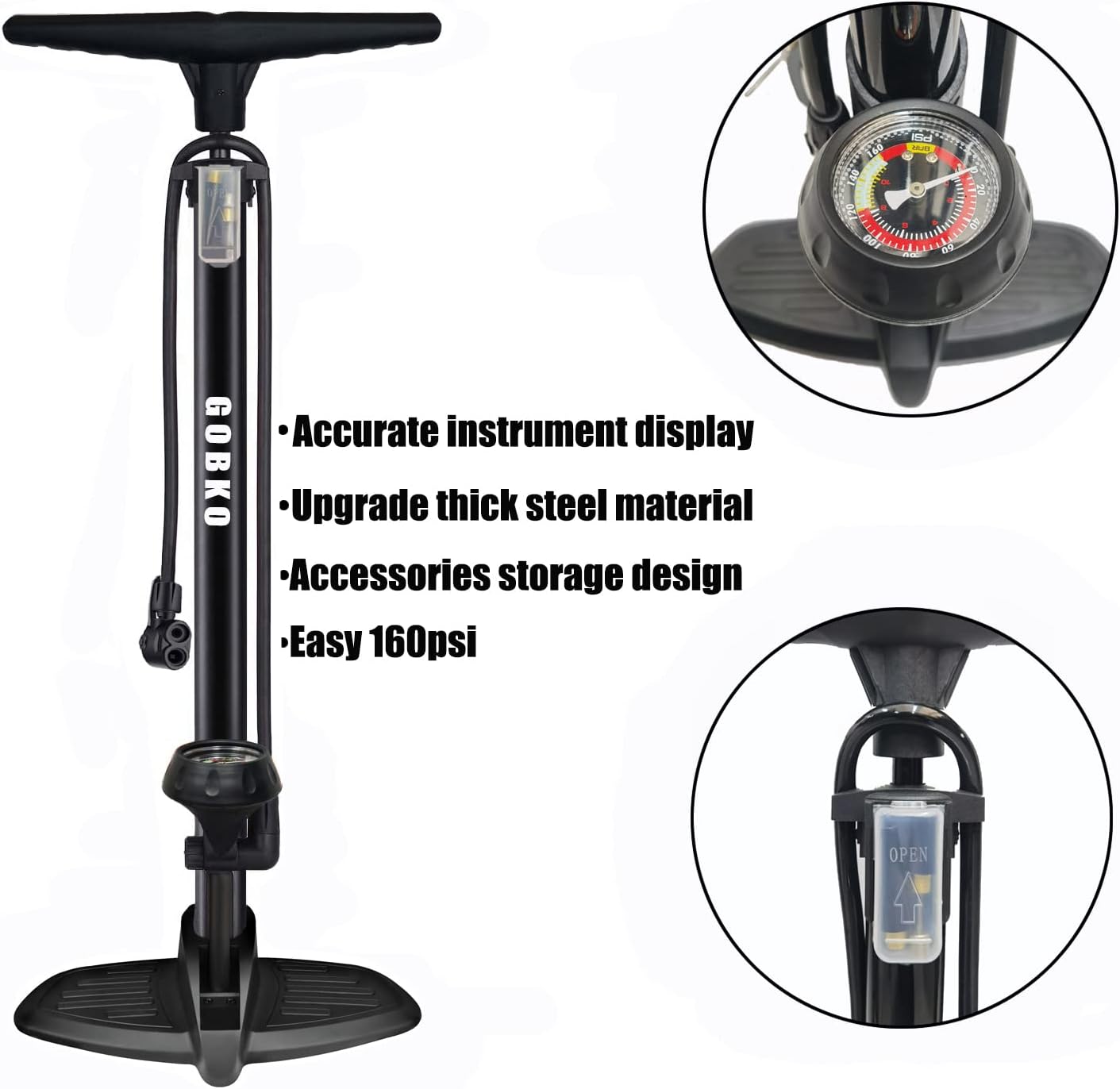 Thumbnail 2 de GOBKO Bike Pump with Gauge: Dual-Head Floor Pump for Presta & Schrader with High Pressure