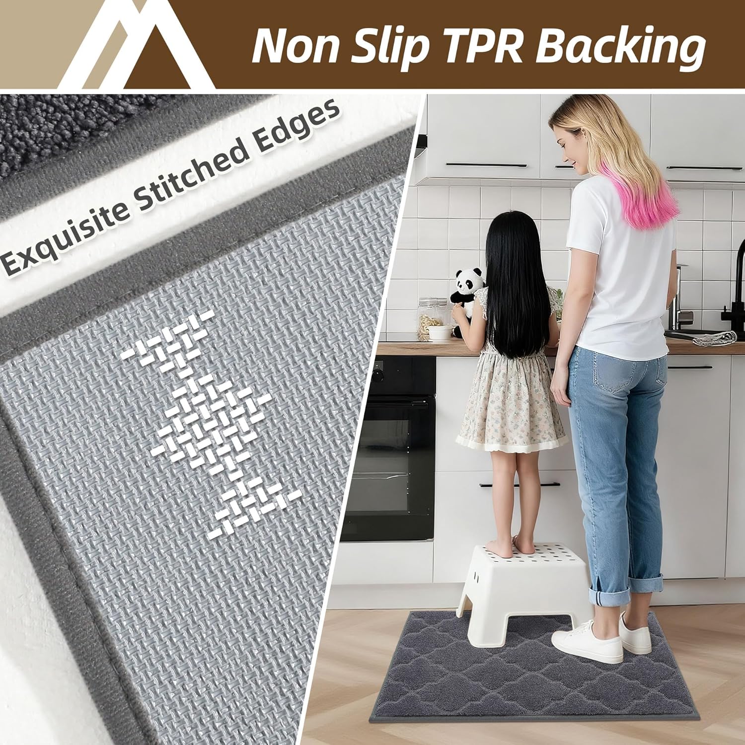 Detalle de COSY HOMEER Kitchen Rugs 32"x48": Non-Slip, Washable, Absorbent Kitchen Mat