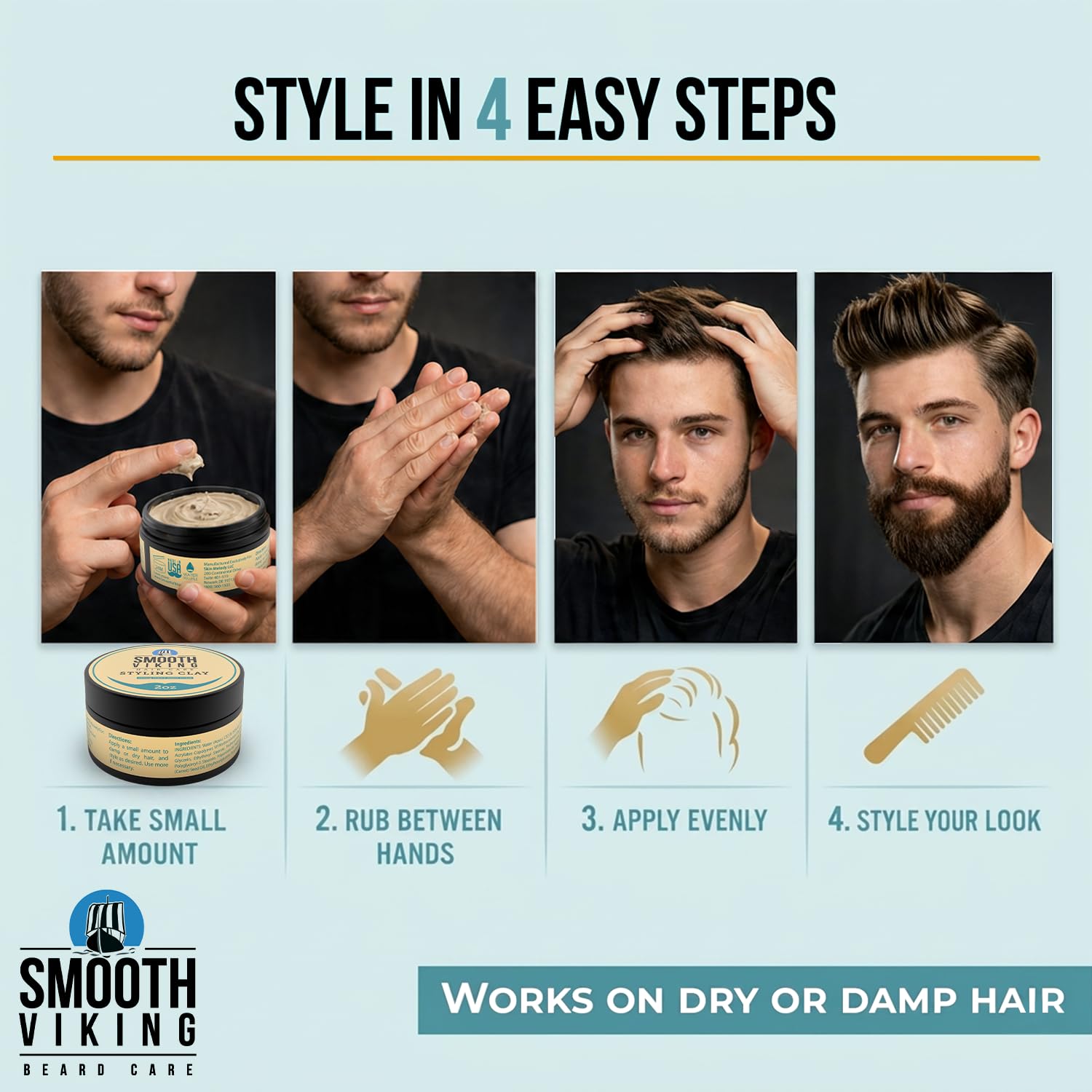 Thumbnail 5 de Smooth Viking Hair Clay for Men: Strong Hold, Matte Finish, Easy Wash Out