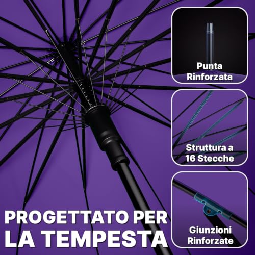 Thumbnail 4 de Royal Walk Ombrello grande automatico antivento, 16 stecche in fibra di vetro